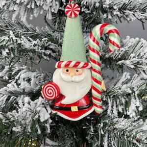 Christmas Tree Ornament-Candy Cane Santa Sparkling-The Bridge Collection